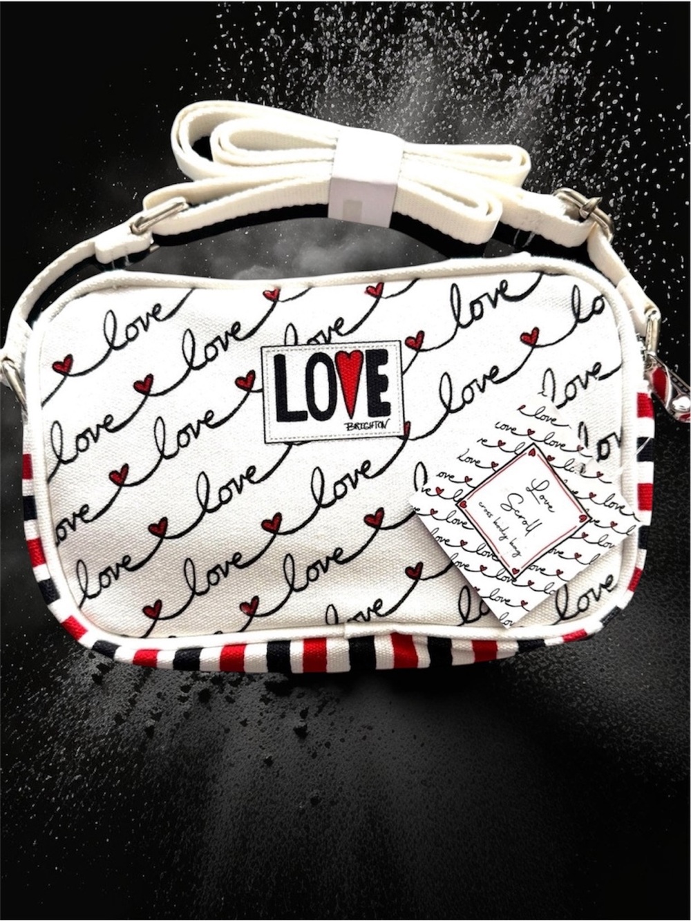 Brighton LOVE  White Crossbody Bag with Red Heart Accents 8”W 5”H 2”D